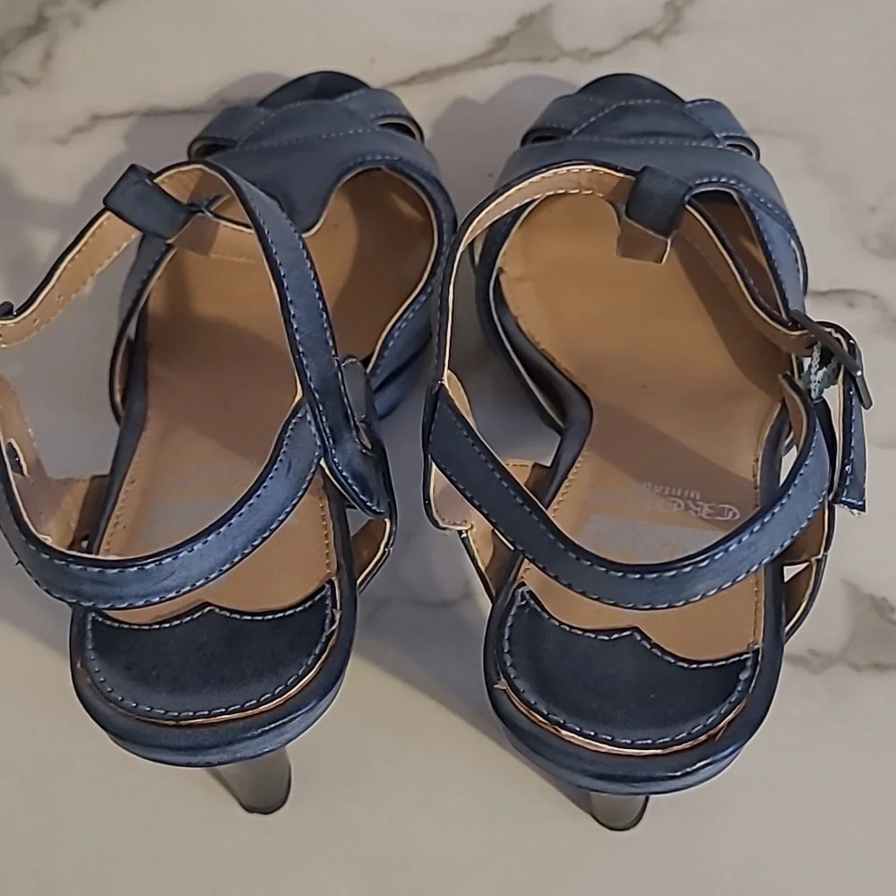 Crown Vintage Indigo Blue Open Toe Strappy Heel Sandals Wmn 7.5 Casual Summer